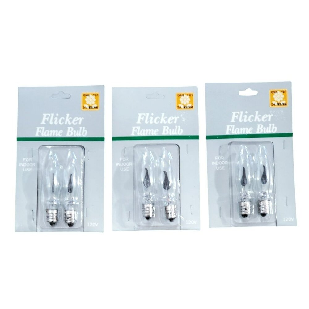 3 New Flicker Flame Bulbs 2 Pk Christmas Replacement 120V Candelabra Base VTG